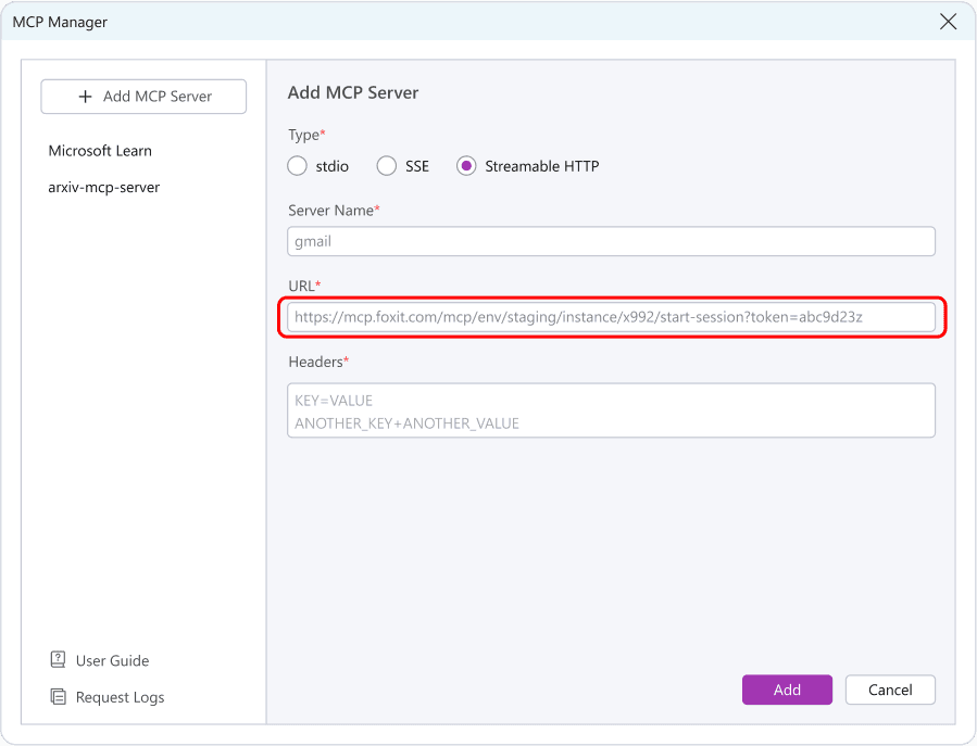 Add the MCP Server in PDF Editor’s MCP Tool