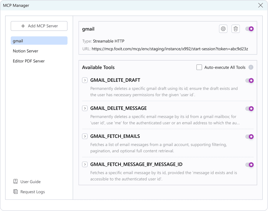 list of available tools and actions