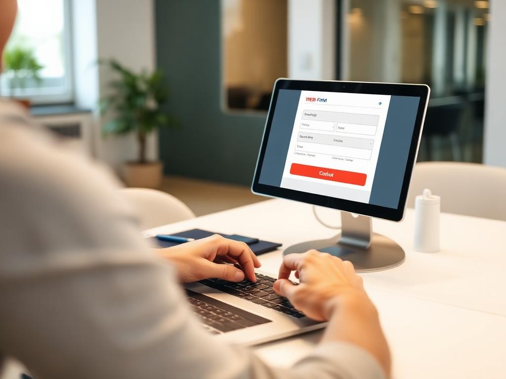 Profesional completando un formulario web para firmar un PDF en un portátil