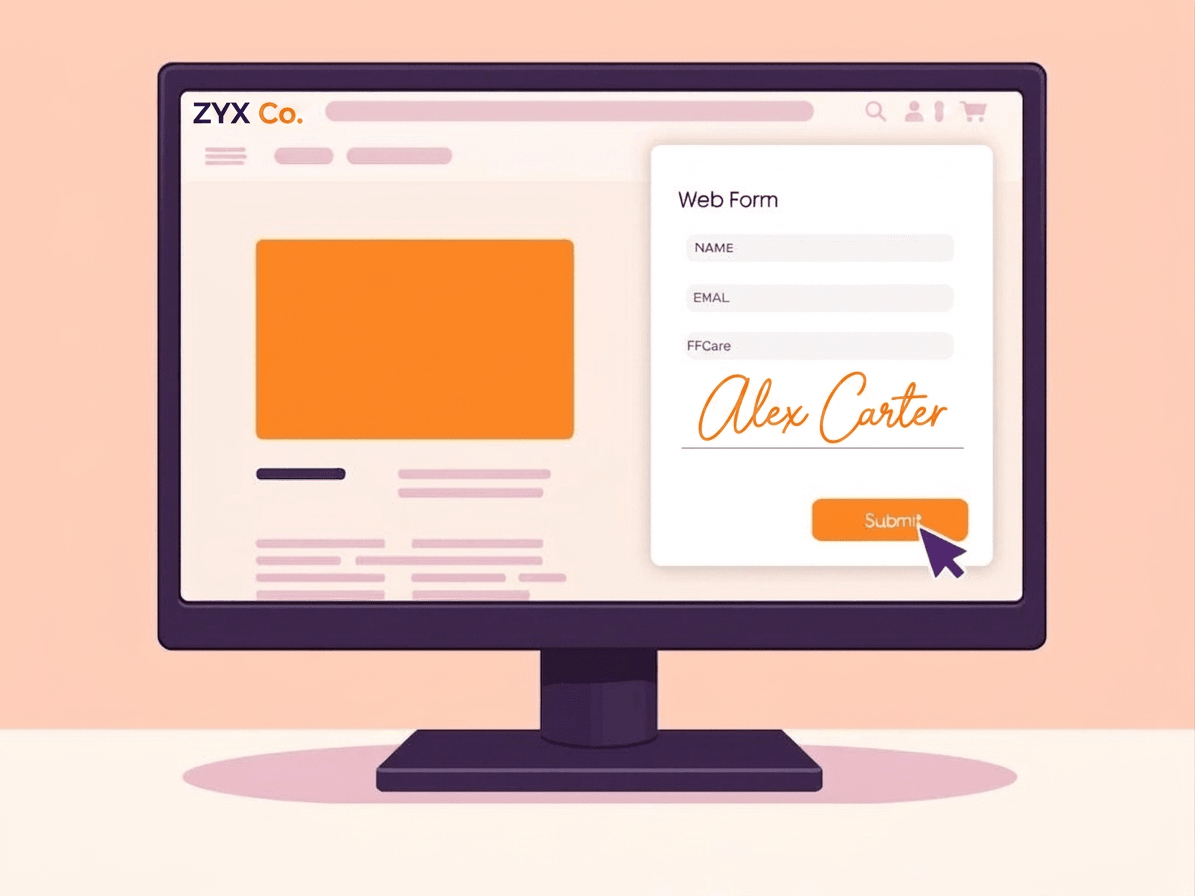 Sitio web con un formulario web de Foxit eSign incrustado que termina en un botón de firma y envío