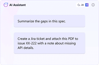 AI Assistant 提示:摘要規格缺口並建立附 PDF 的 Jira 工單