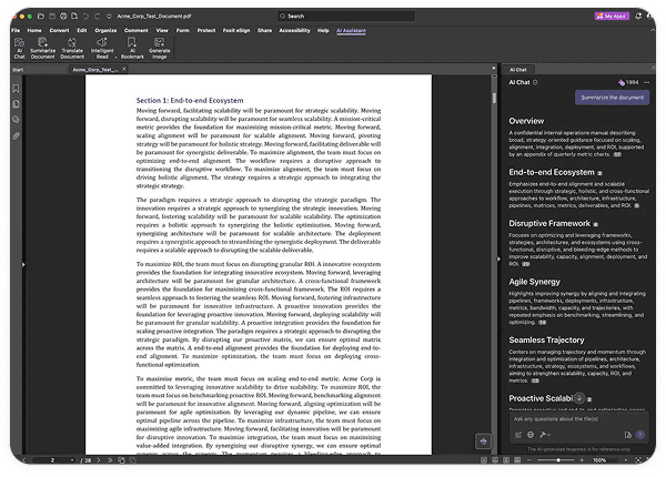 Foxit PDF Editor 在供應商風險評估文件旁開啟 AI Assistant 聊天面板