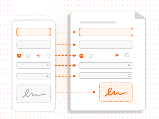 Text fields, checkboxes, radio buttons, and a signature field shown together