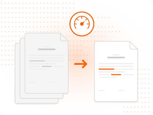A stack of scanned documents contrasted with a fast automated OCR process