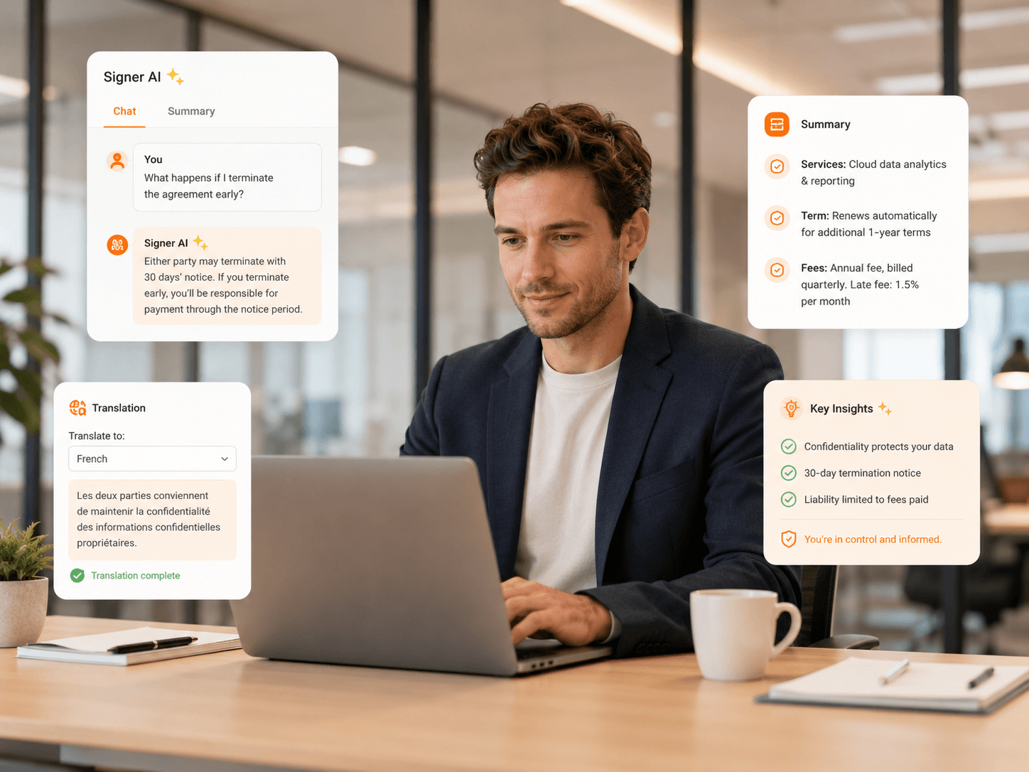 Foxit eSign Signer AI assistant inside a signing session