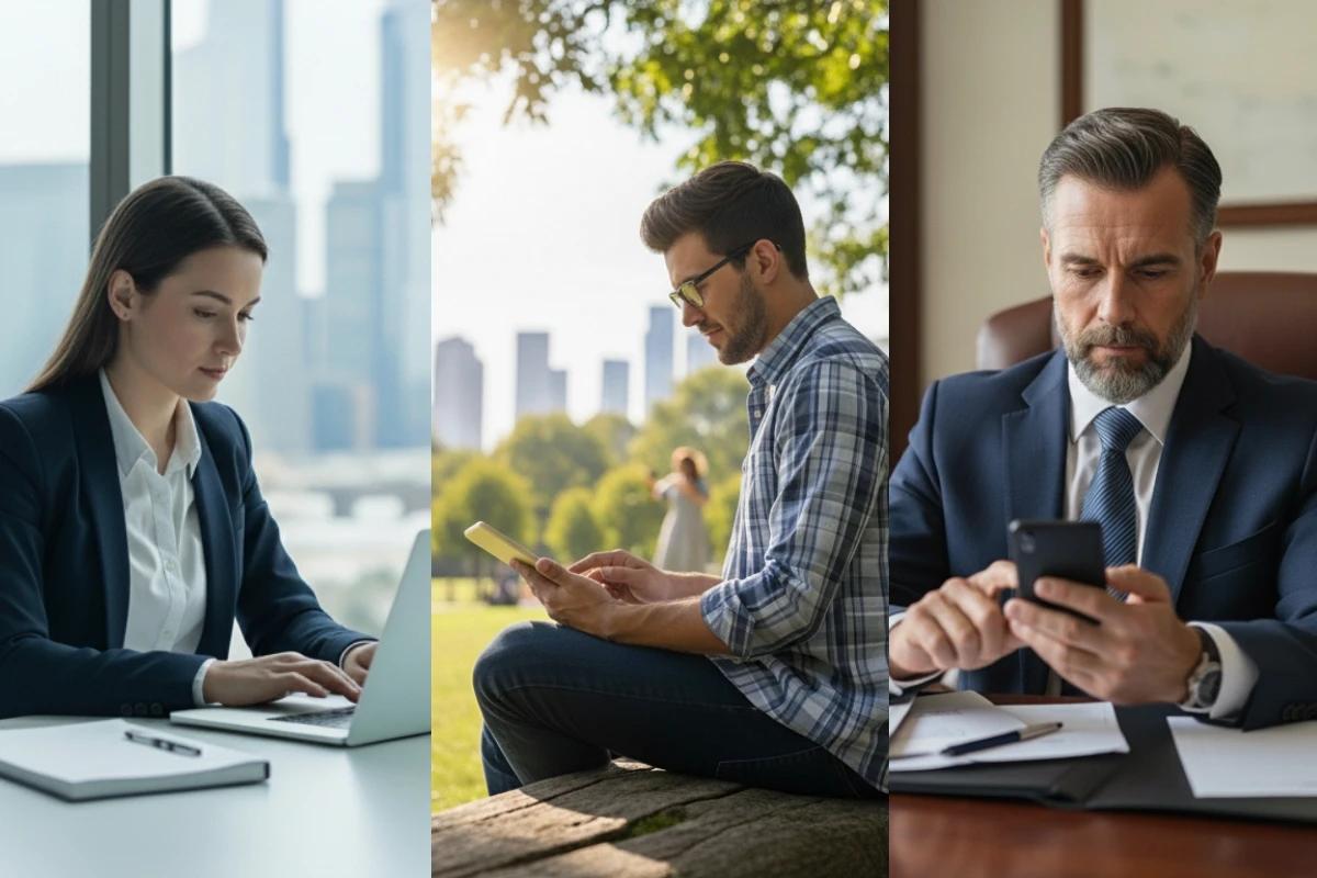 Cross-platform interface showing desktop, cloud, and mobile environments