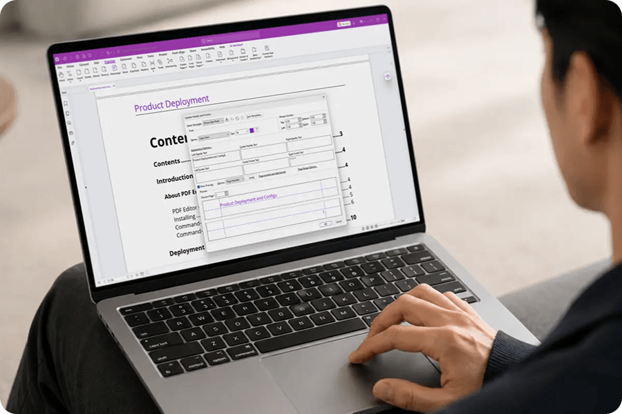 Interface voor documentopmaak met watermerken, kopteksten en professionele opmaak