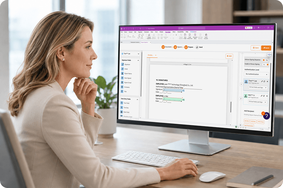 Interface de fluxo de trabalho para autoassinatura e assinatura por várias partes