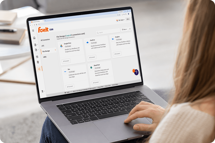Painel de integração do Foxit Connectors com logotipos de várias plataformas