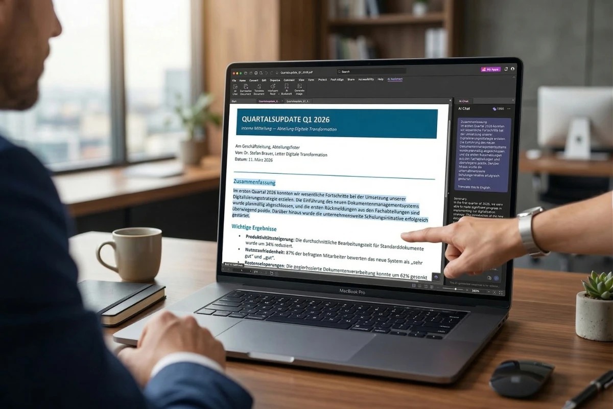 Selektive Textübersetzung über AI Assistant Chat in Foxit PDF Editor