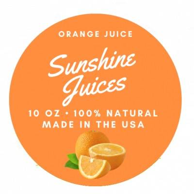 Sunshine Juices orange juice label