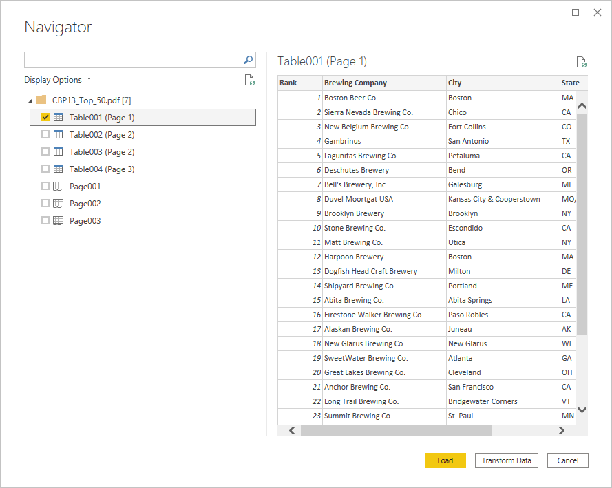 choose one or more elements to import into Power BI Desktop