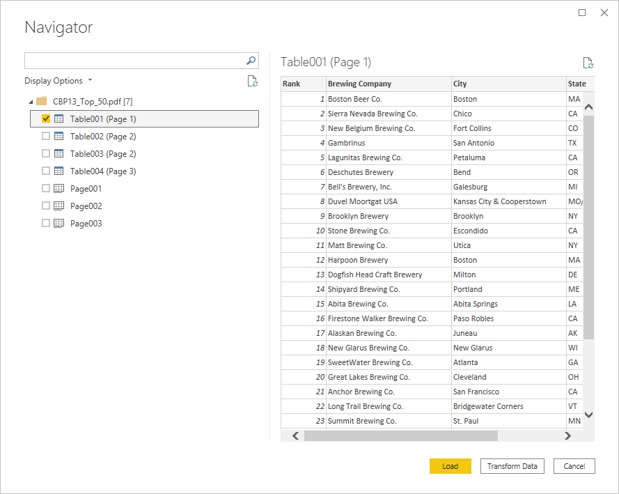 choose one or more elements to import into Power BI Desktop