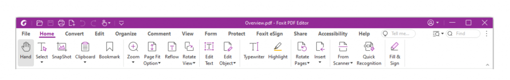 The Home Tab in Foxit PDF Editor Pro